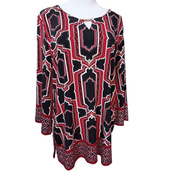JM Collection Stretchy Long Tunic Top Blouse L Beaded Bling Career Office Travel - Picture 6 of 10